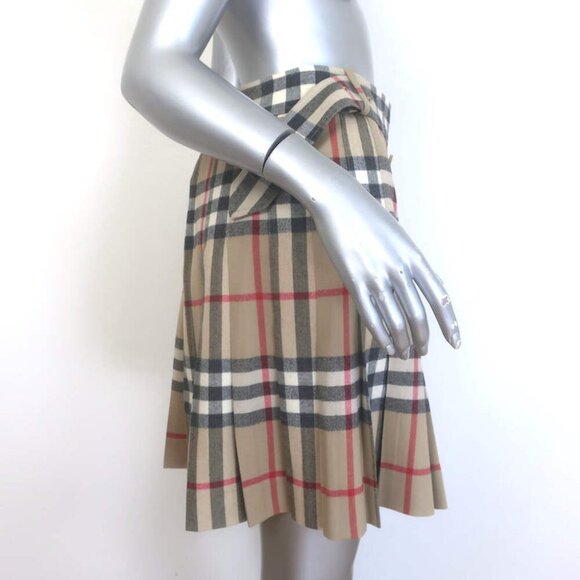 Burberry Nova Check Belted Pleated Skort Beige Stretch Wool Size Small - Picture 6 of 12